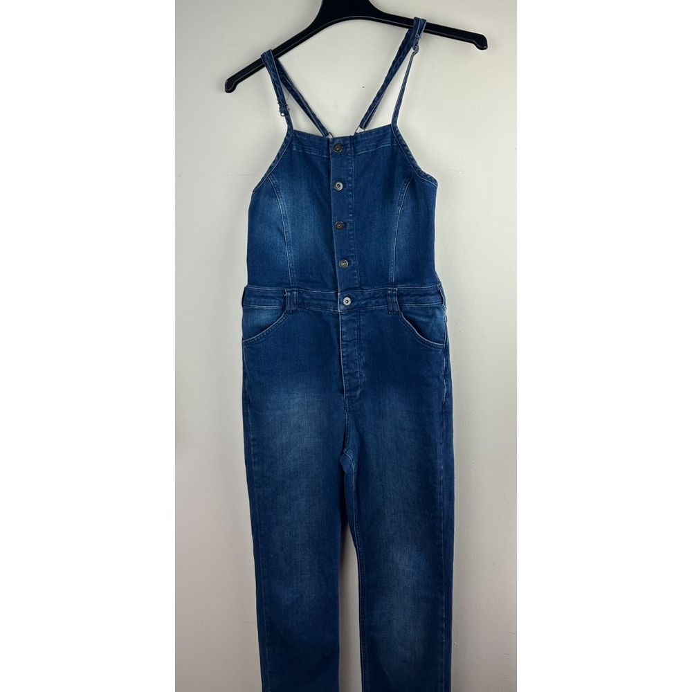 Anthropologie x Pilcro Blue Denim Button Front Overalls Size 31 Stretch Cotton - Picture 3 of 15